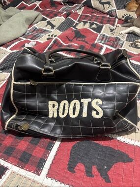 Roots Black Duffel Bag with Cream Trim